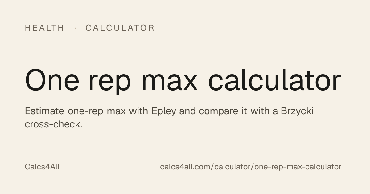 One rep max calculator | Calcs4All